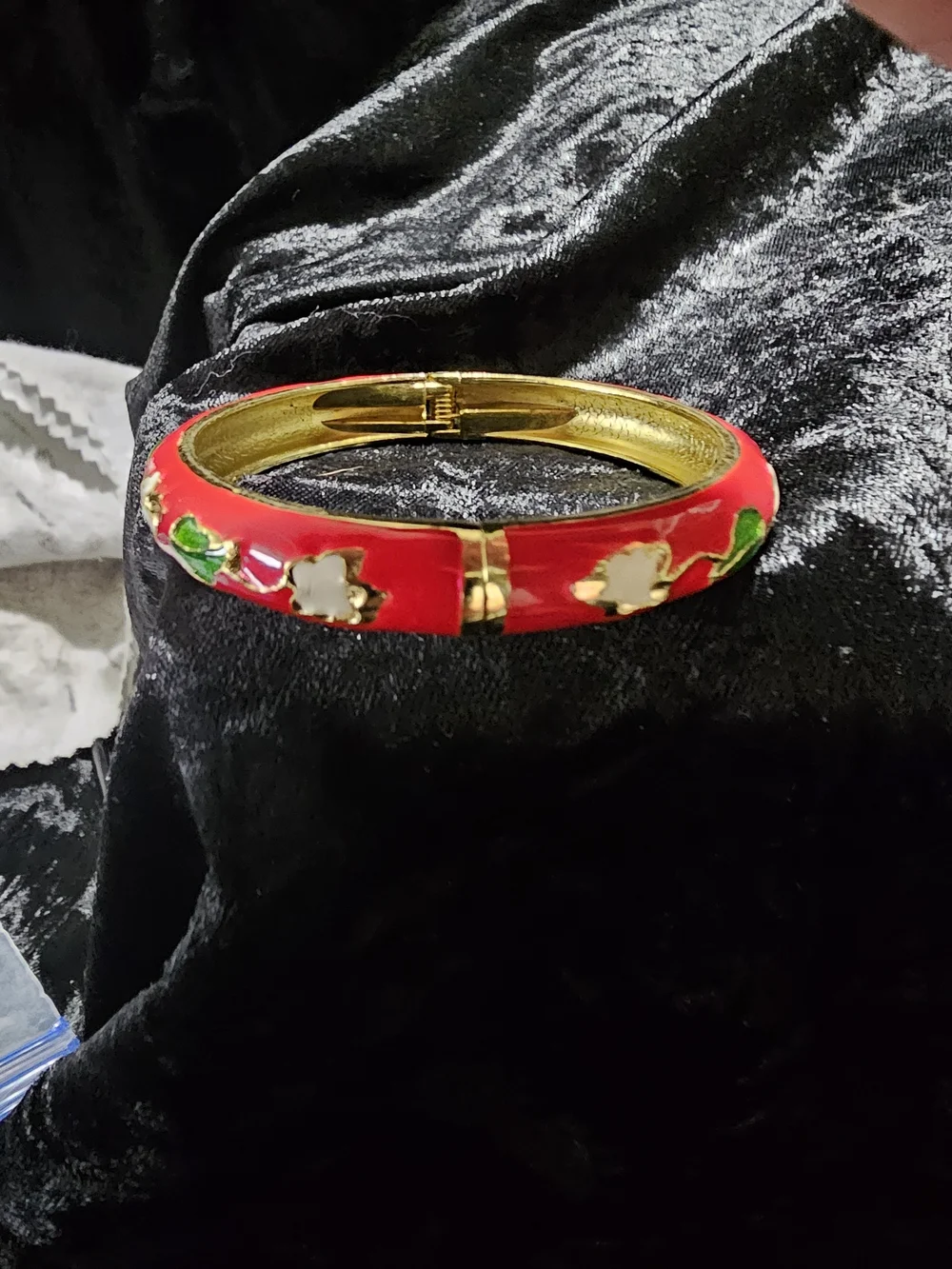 Red Floral Enamel Bangle Bracelet - Brand Unspecified